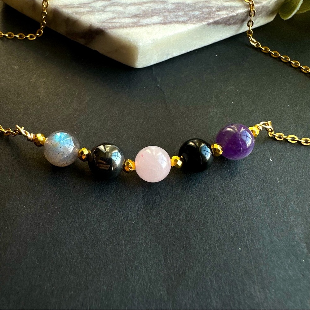 Empathy Protection necklace gold chain natural gemstones